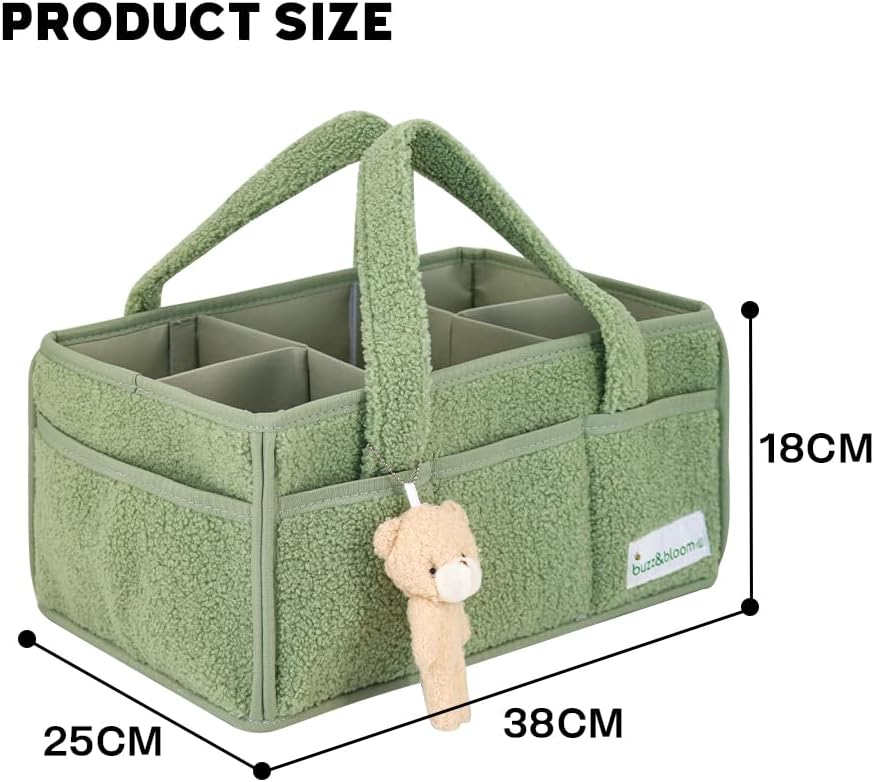 BuzzBloom Baby Teddy Diaper Caddy Organizer Sage 1