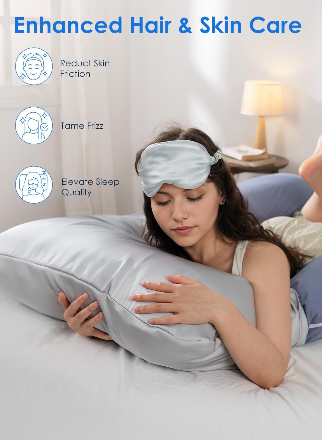 QUEEN ROSE Cooling Satin Pregnancy Pillow Cover Fits U C Shaped Pillows Grey