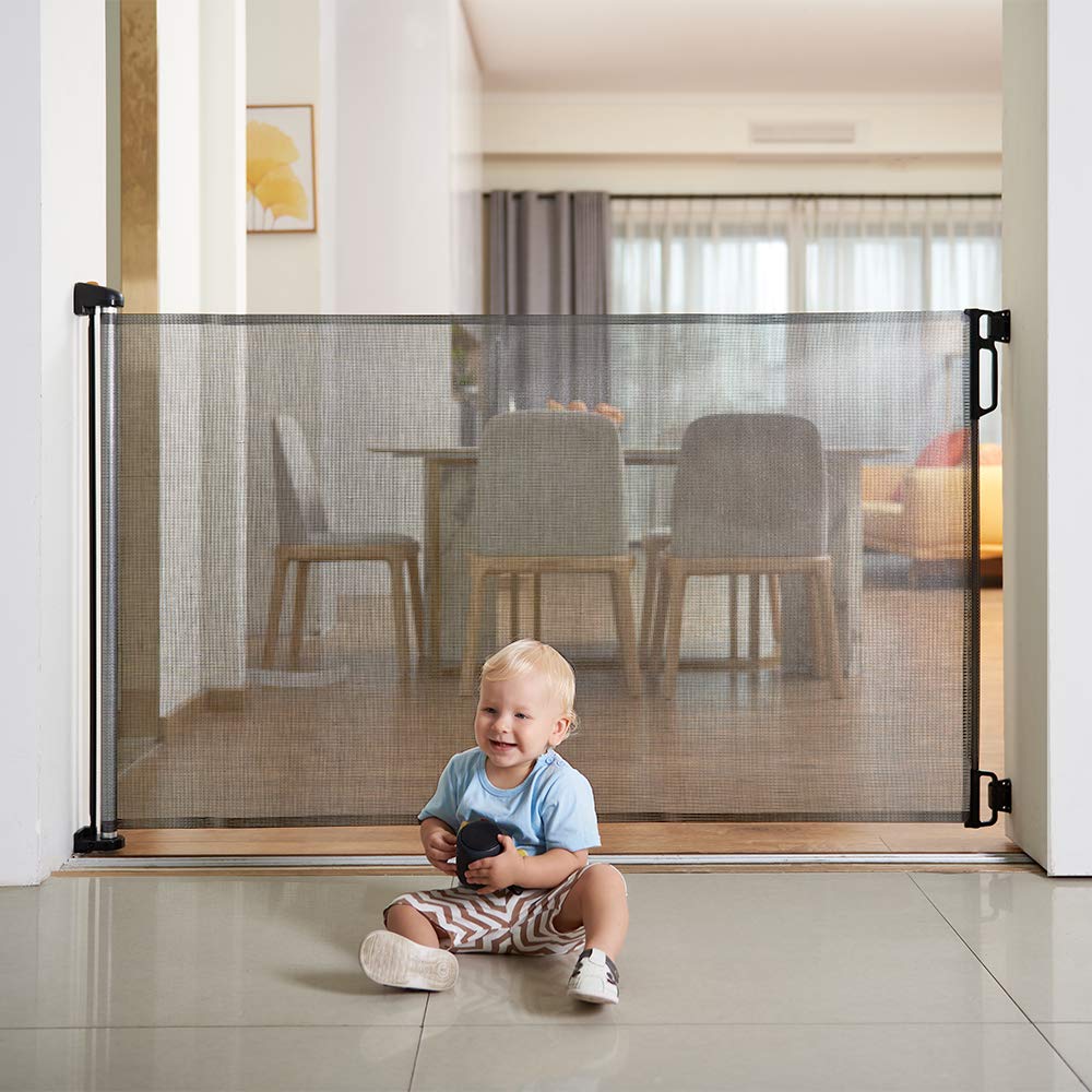 EasyBaby Extra Wide Retractable Baby Gate 33 Tall 71 Wide Grey