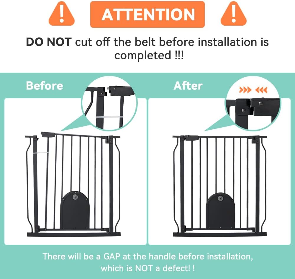 COMOMY Extra Wide Baby Gate with Cat Door and Auto Close