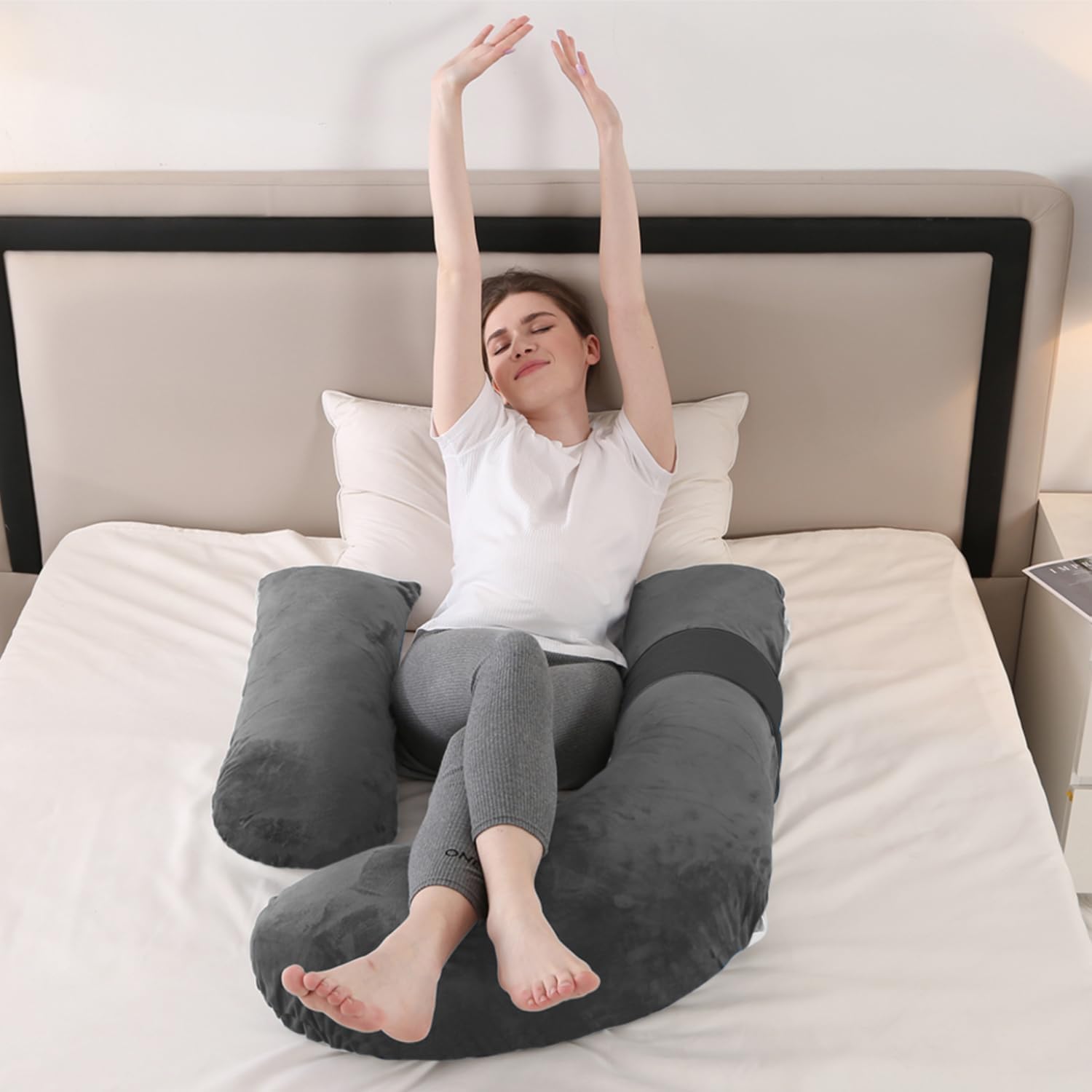 Anfrandce Pregnancy Pillow with Adjustable Support Grey