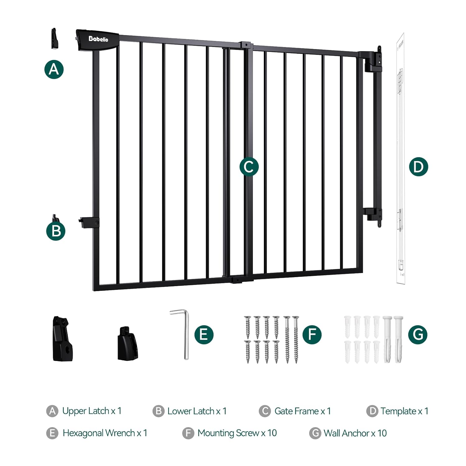 Babelio 297-465 Baby Pet Gate No Bottom Bar Black