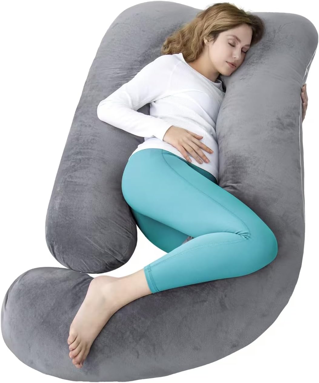 AMCATON 60 Inch U-Shaped Pregnancy Pillow with Velvet Cover