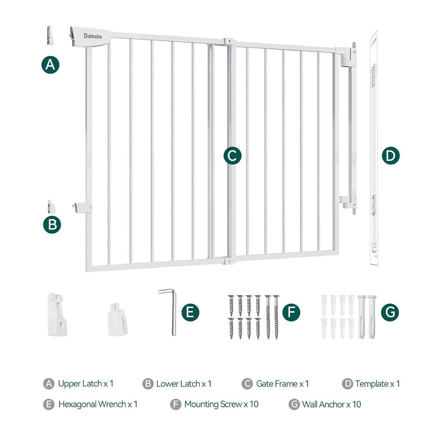 Babelio 297-465 Stair Gate with Auto Close and No Bottom Bar White