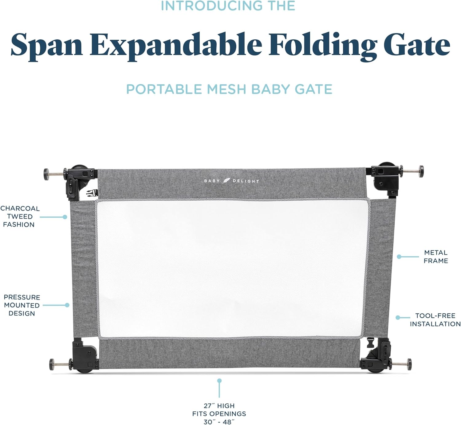 Baby Delight Portable Mesh Baby Gate - Charcoal Tweed