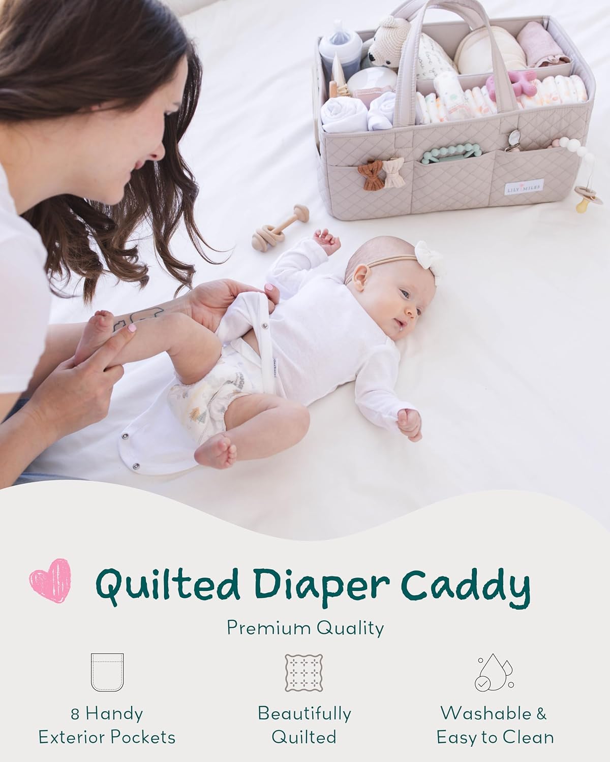 Lily Miles Baby Diaper Caddy Organizer - Soft Sand