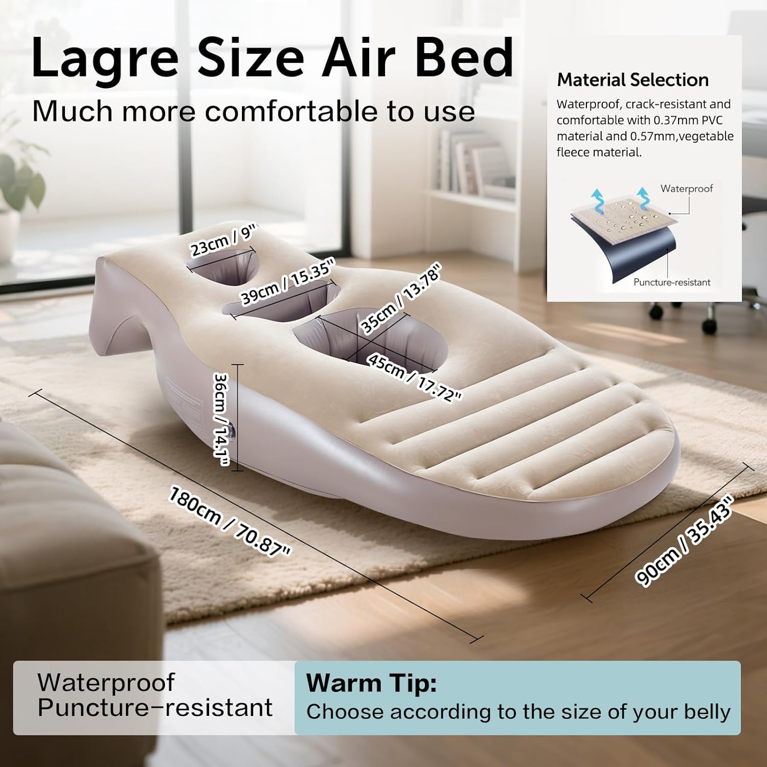 Tristcily Inflatable Pregnancy Pillow with Triple Hole