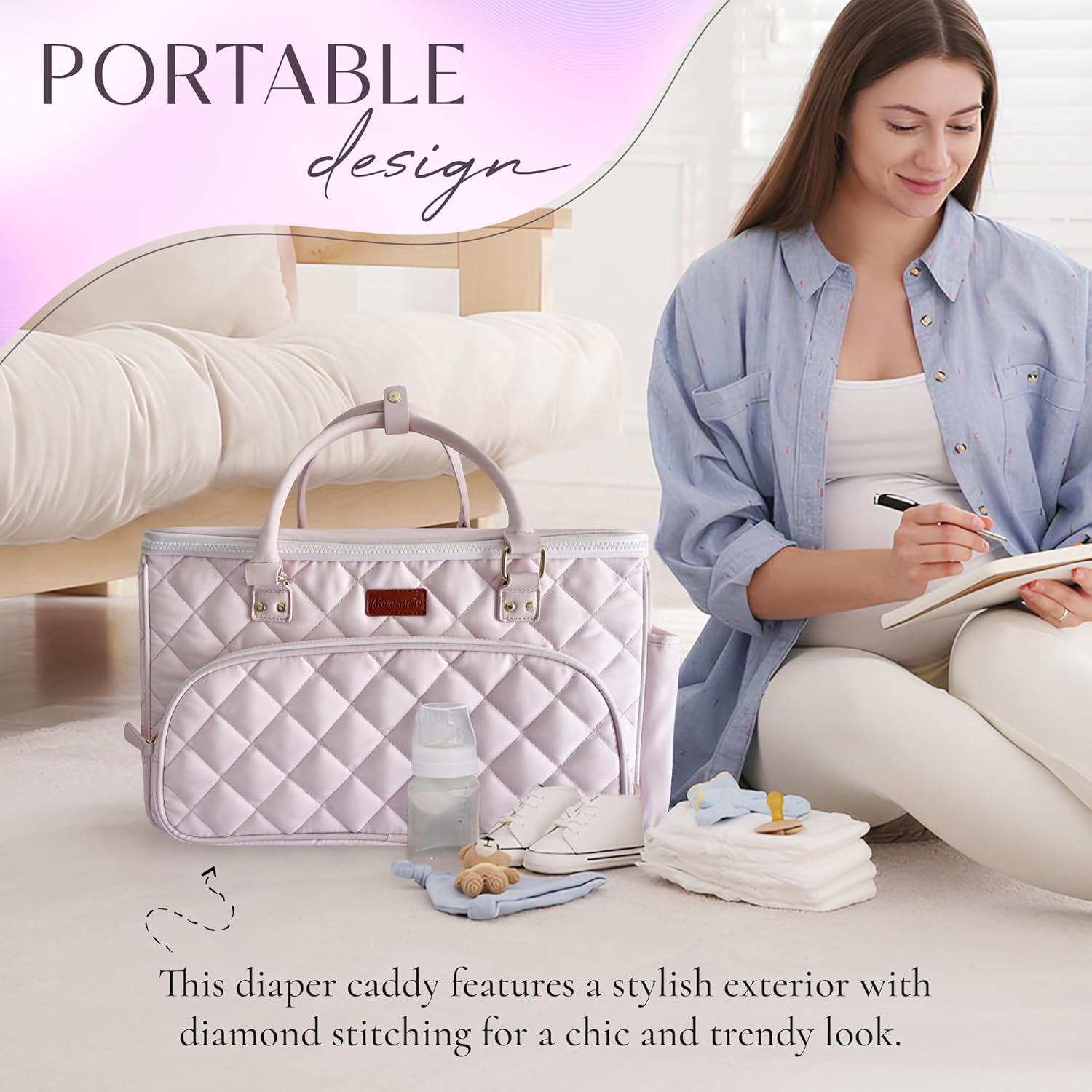 MOMCANDO Diaper Bag Tote with Dividers - Pink 1