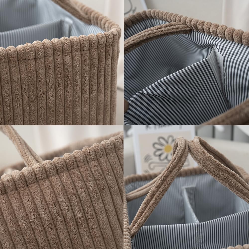 MOMIGO Baby Diaper Caddy Organizer - Foldable 3 Compartment Nursery Storage Basket Brown