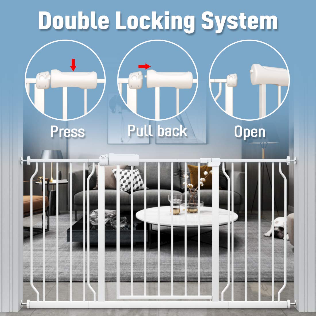 ALLAIBB Extra Wide Auto Close Baby Gate for Stairs and Doors