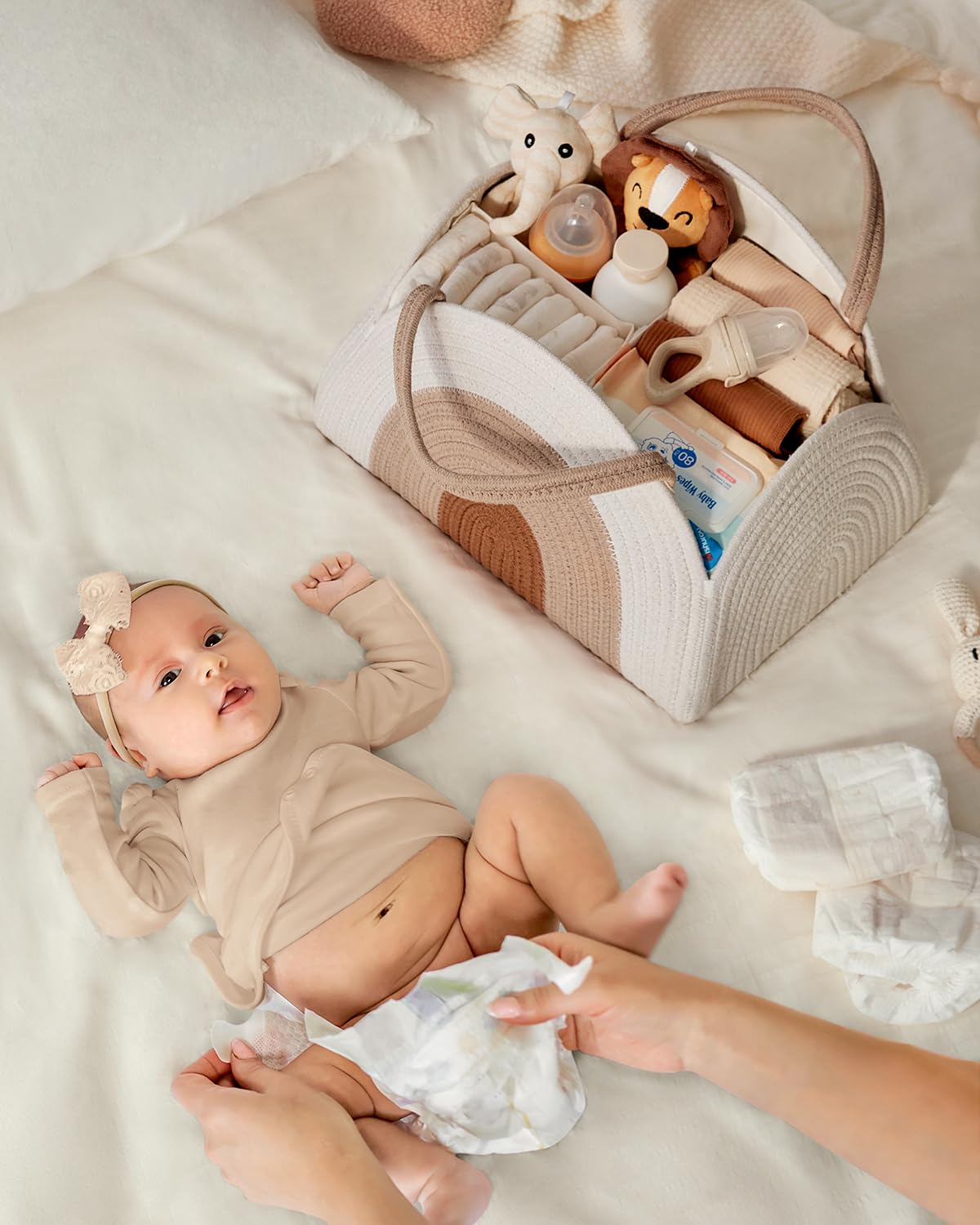 Blissful Diary Vegan Leather Changing Pad and Diaper Caddy Organizer Bundle