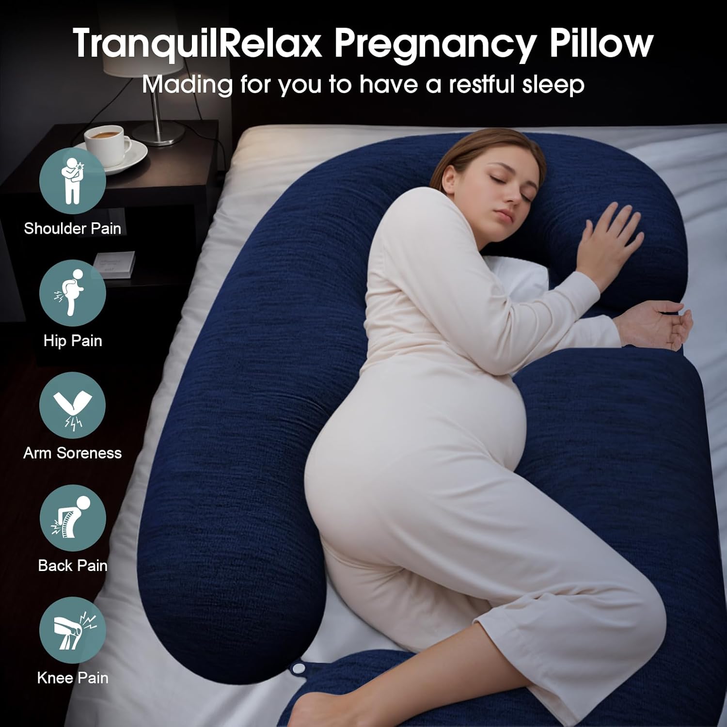 TranquilRelax Pregnancy Pillow with Blue Cover 1