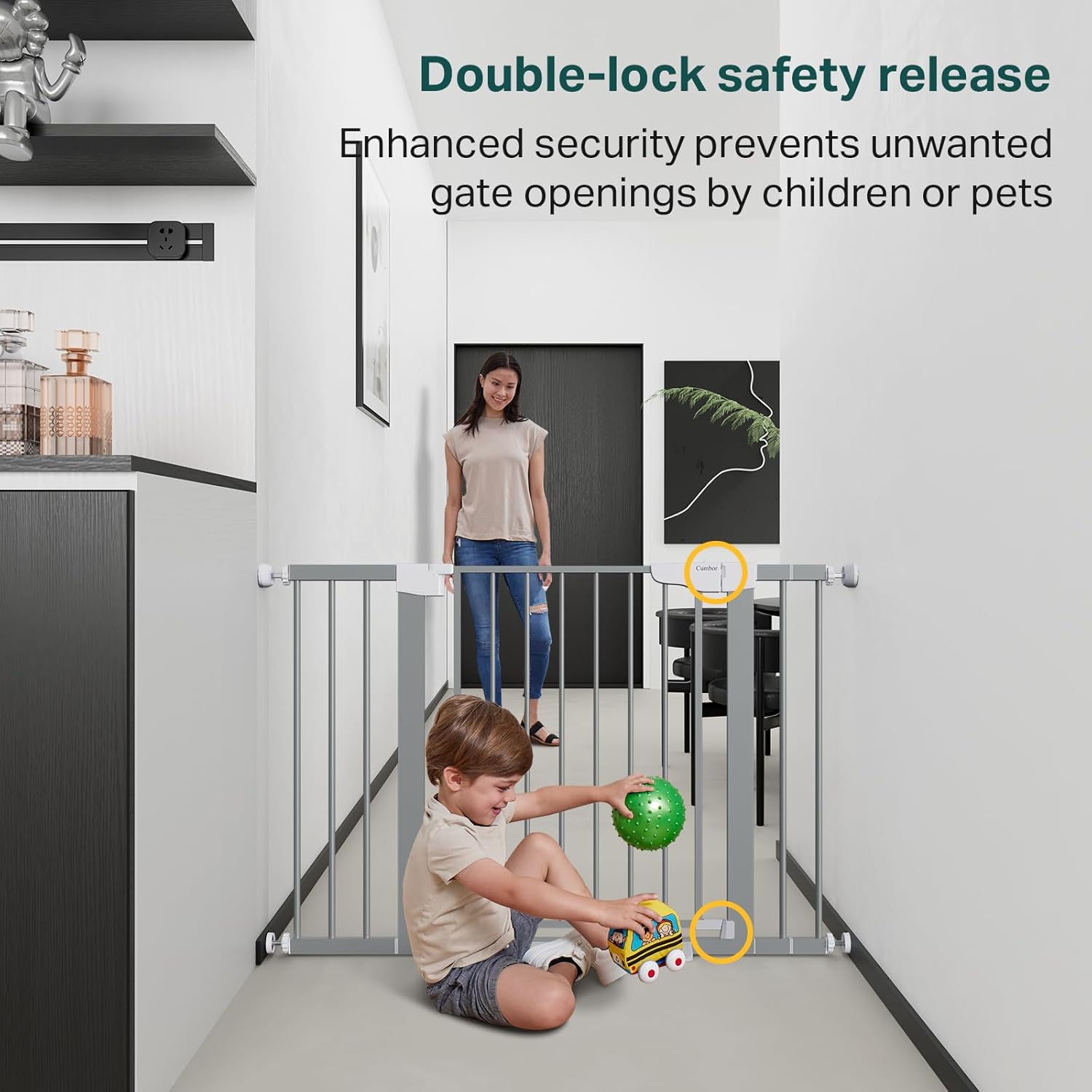 Cumbor 297-46 Inch Baby Gate for Stairs and Doors