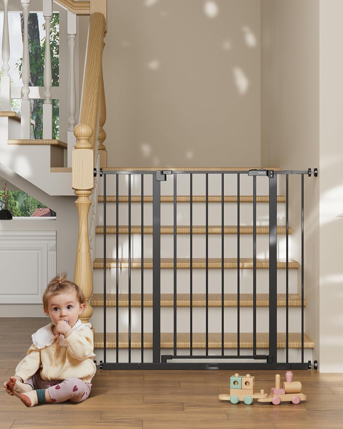 InnoTruth 36 Baby Gate for Stairs and Doorways Dual Lock Black