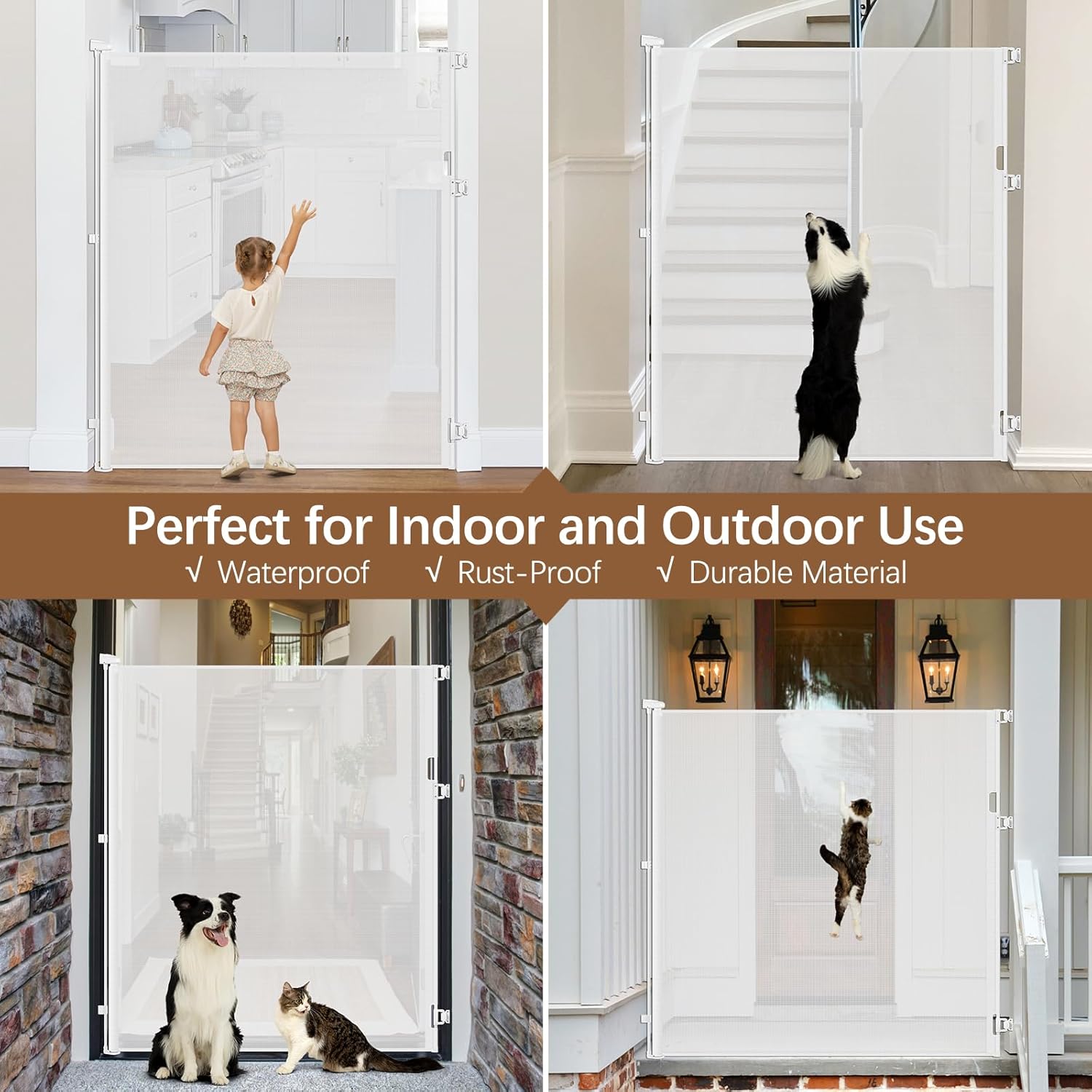 60 Inch Tall Retractable Pet Gate - Jump Proof 5ft Dog Cat Barrier