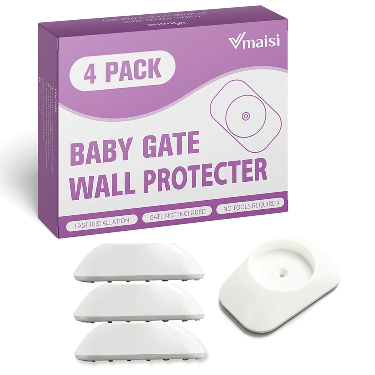 Vmaisi 4 Pack Wall Cup Protector - Pressure Mount Baby Gate Stabilizer White