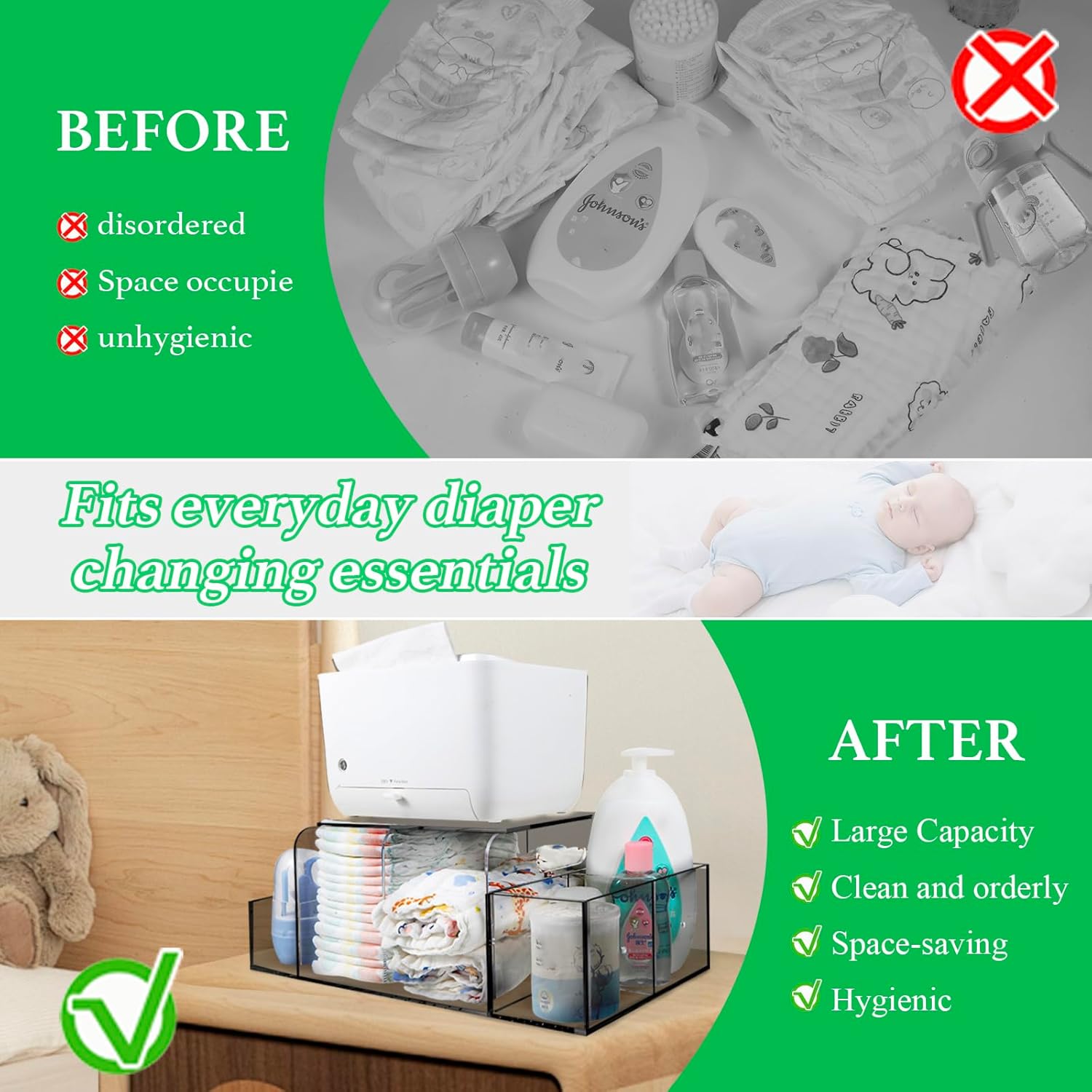 Nanyezh Acrylic Diaper Caddy with 4 Compartments
