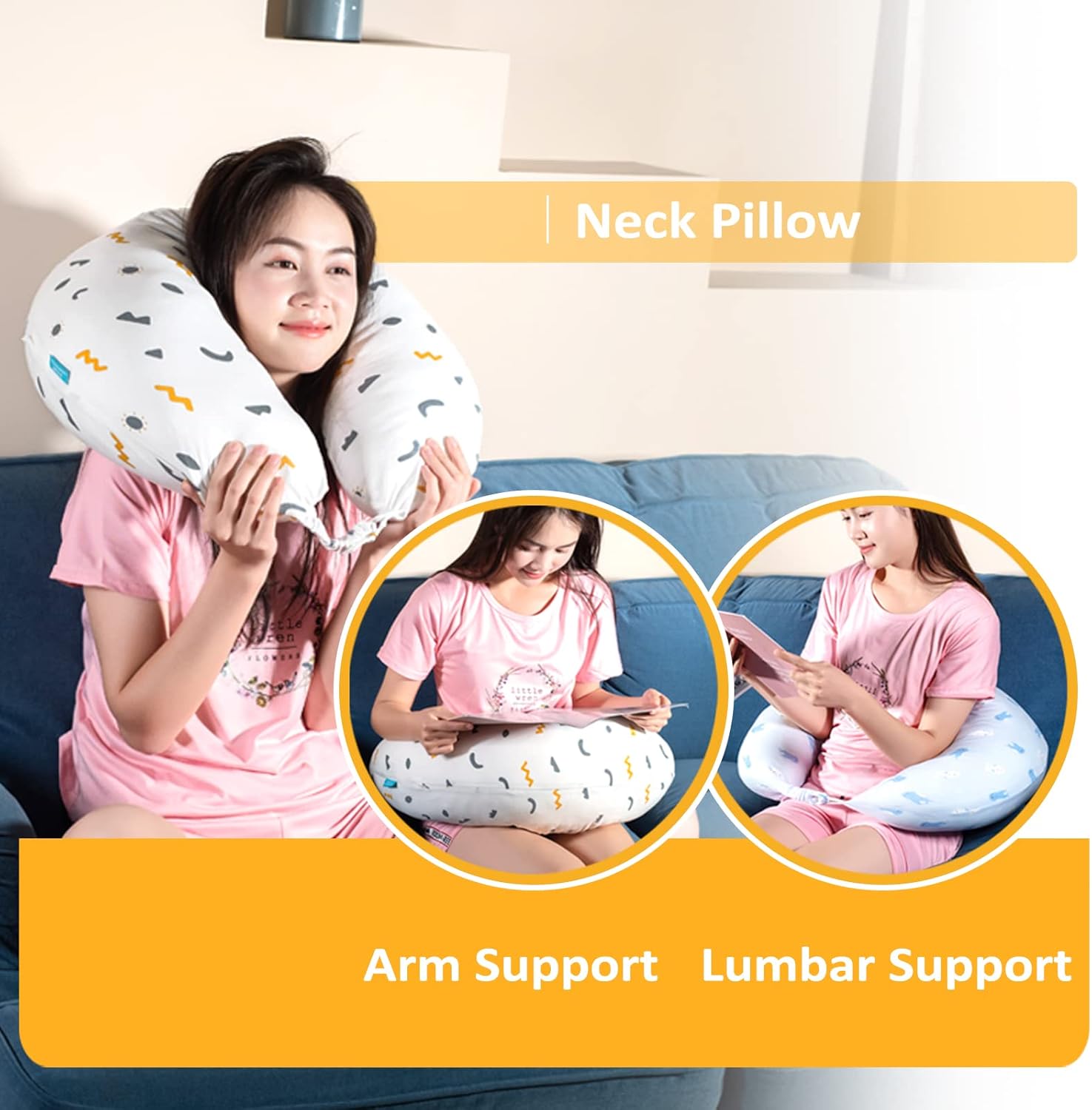 BYRIVER C Shaped Pregnancy Pillow with Cool Cotton Cover