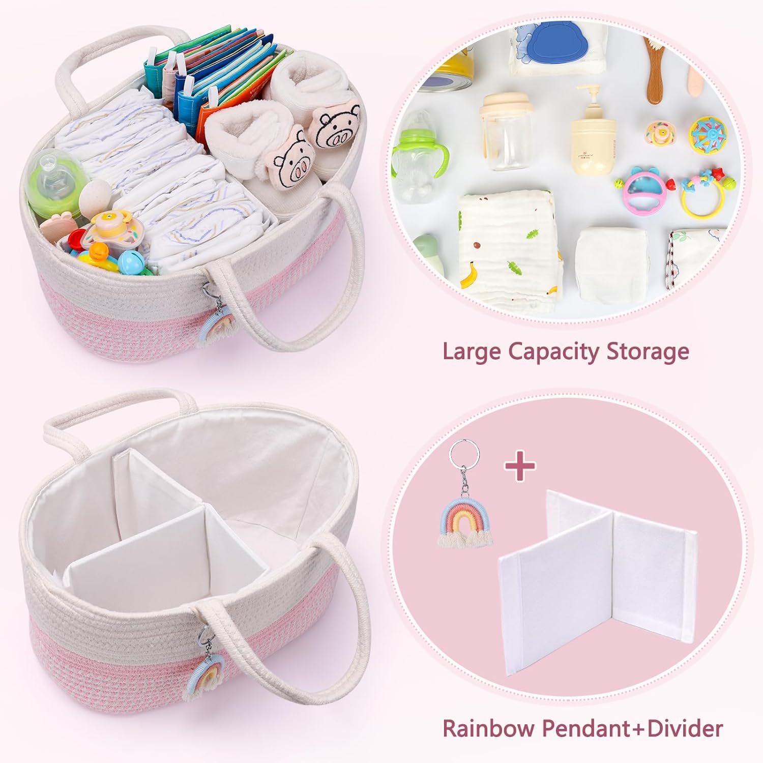 Skycase Cotton Rope Diaper Caddy Organizer Pink