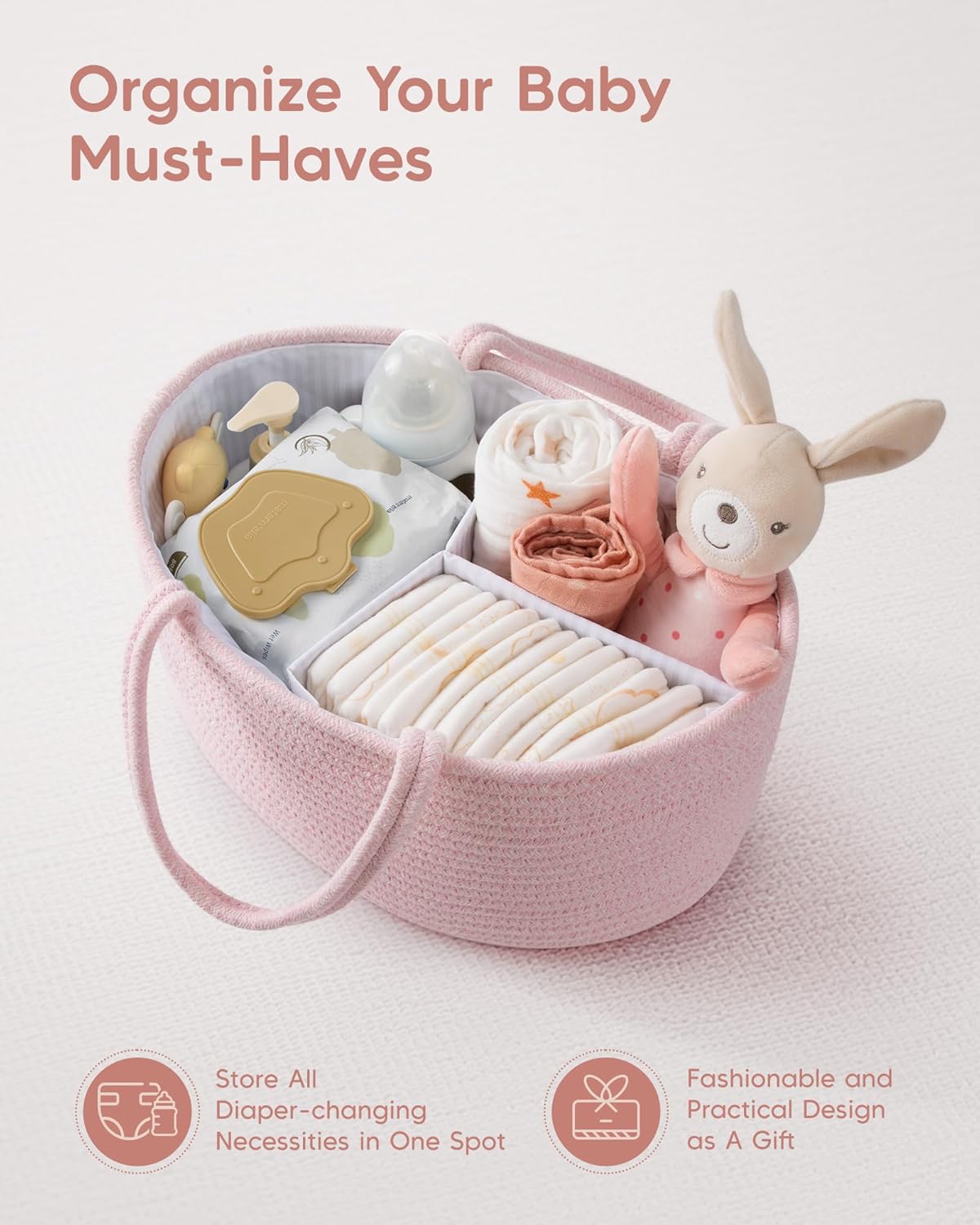 Maliton Baby Diaper Caddy Organizer with Cotton Rope Basket 1