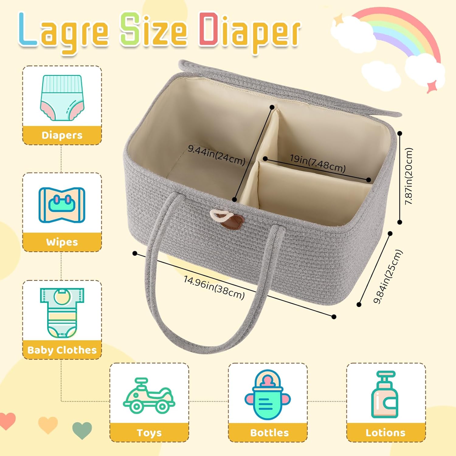 OIAHOMY Diaper Caddy Organizer for Baby - Grey