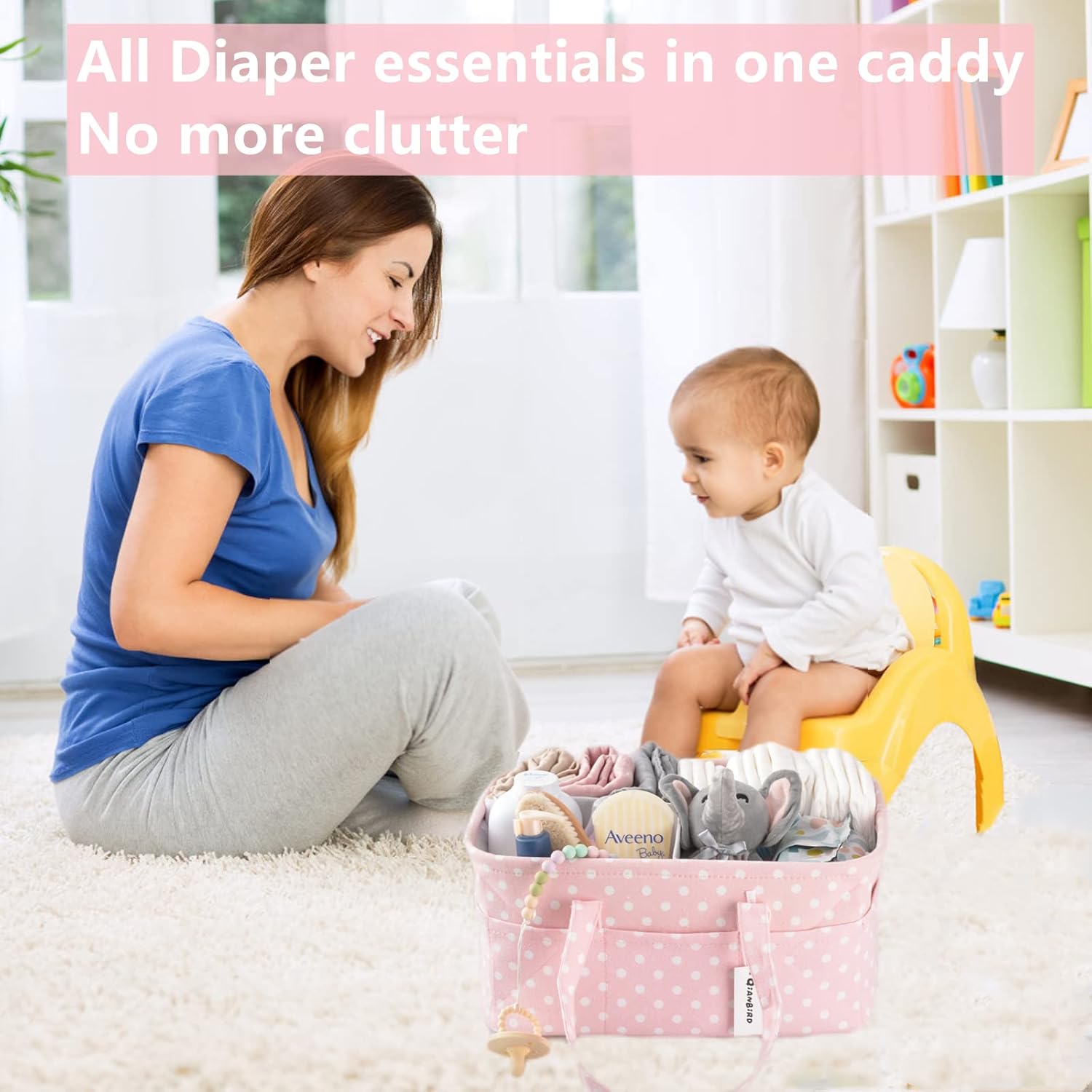 QiANBiRD Pink Diaper Caddy Organizer for Baby Girl