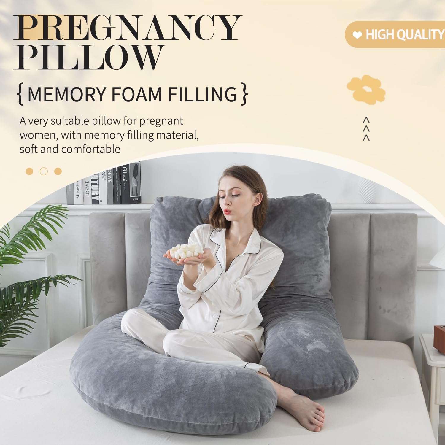 WhatsBedding J-Shaped Pregnancy Pillow for Full Body Support