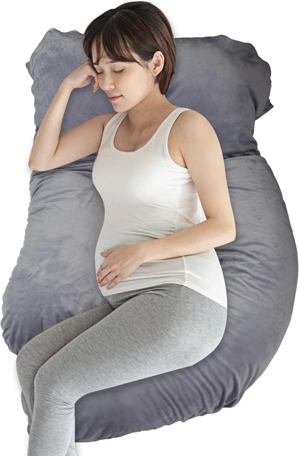 LONABR J-Shape Pregnancy Pillow with Velvet Cover