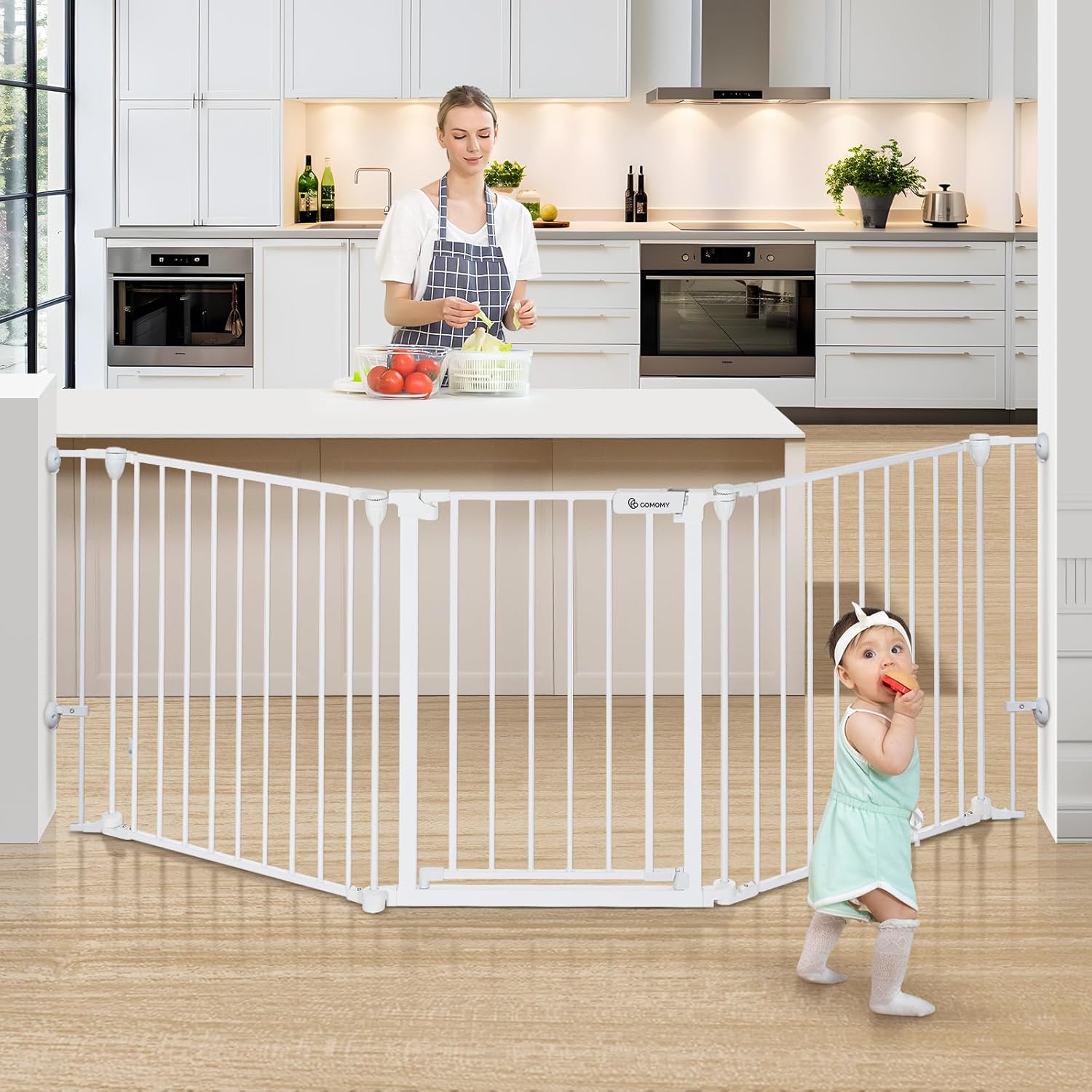 COMOMY 80 Baby Gate with Auto Close and 3 Metal Panels