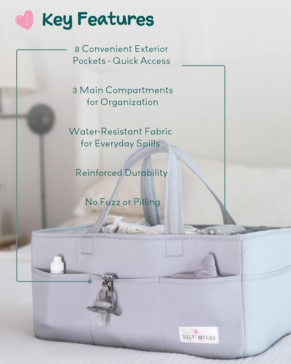 Lily Miles Diaper Caddy with 8 Pockets Wipeable Durable