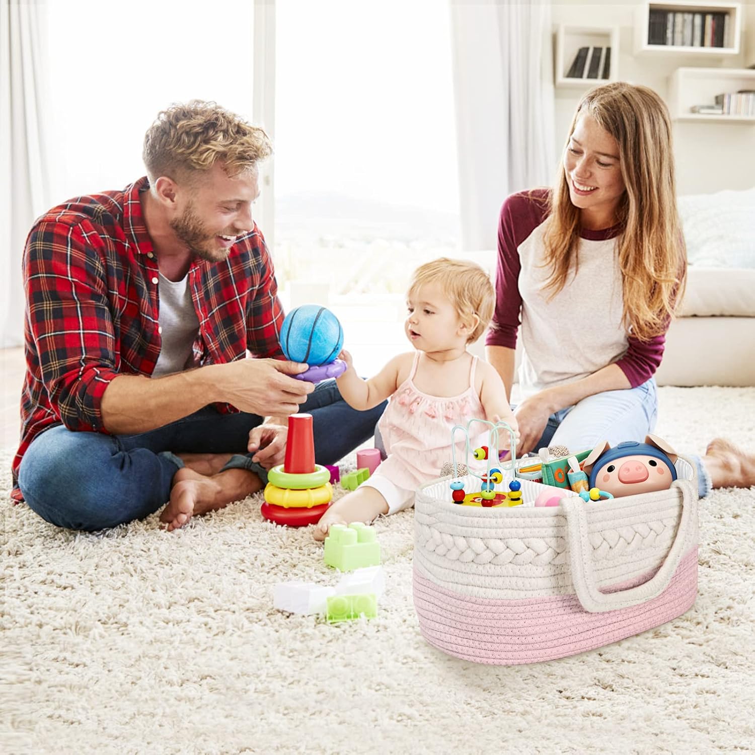 Maliton Diaper Caddy for Baby Girl - Cotton Rope Organizer
