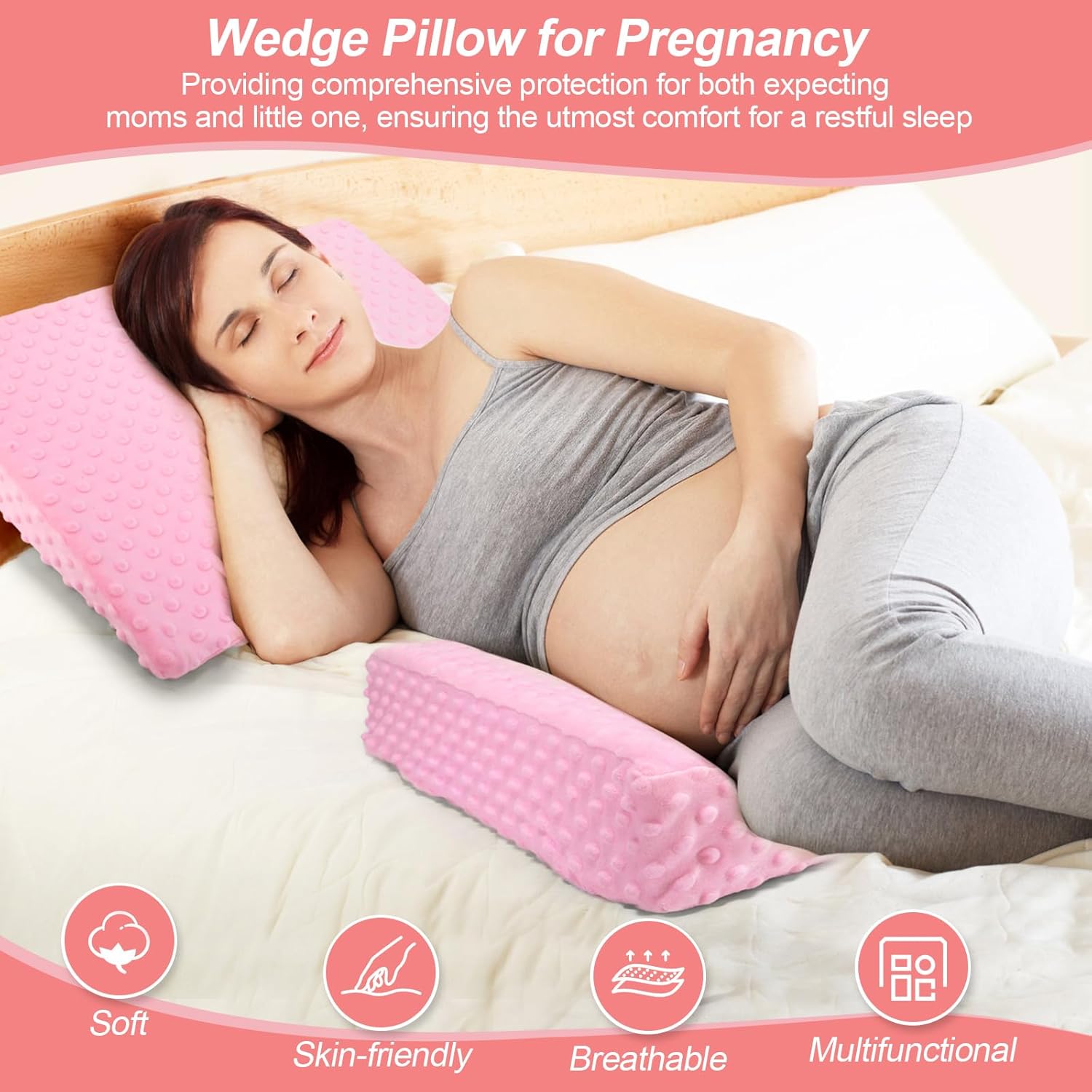 BiKontrun Pregnancy Wedge Pillow with Pink Cover