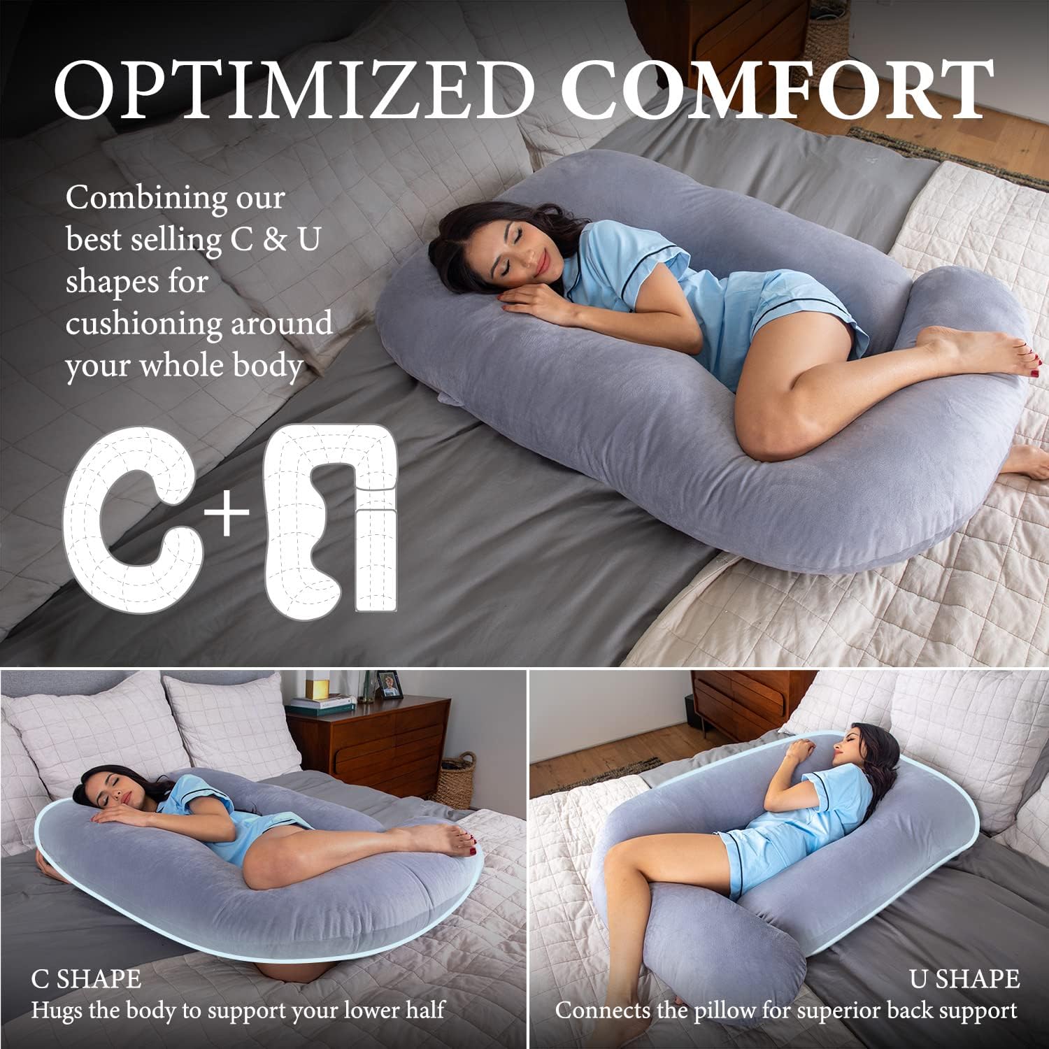 Pharmedoc U-Shape Full Body Pregnancy Pillow - Grey