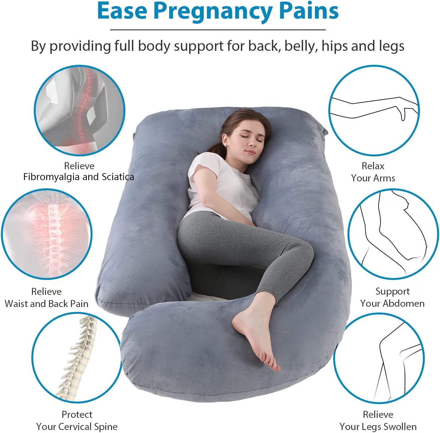 Jcickt C-Shaped Pregnancy Pillow with Velvet Cover
