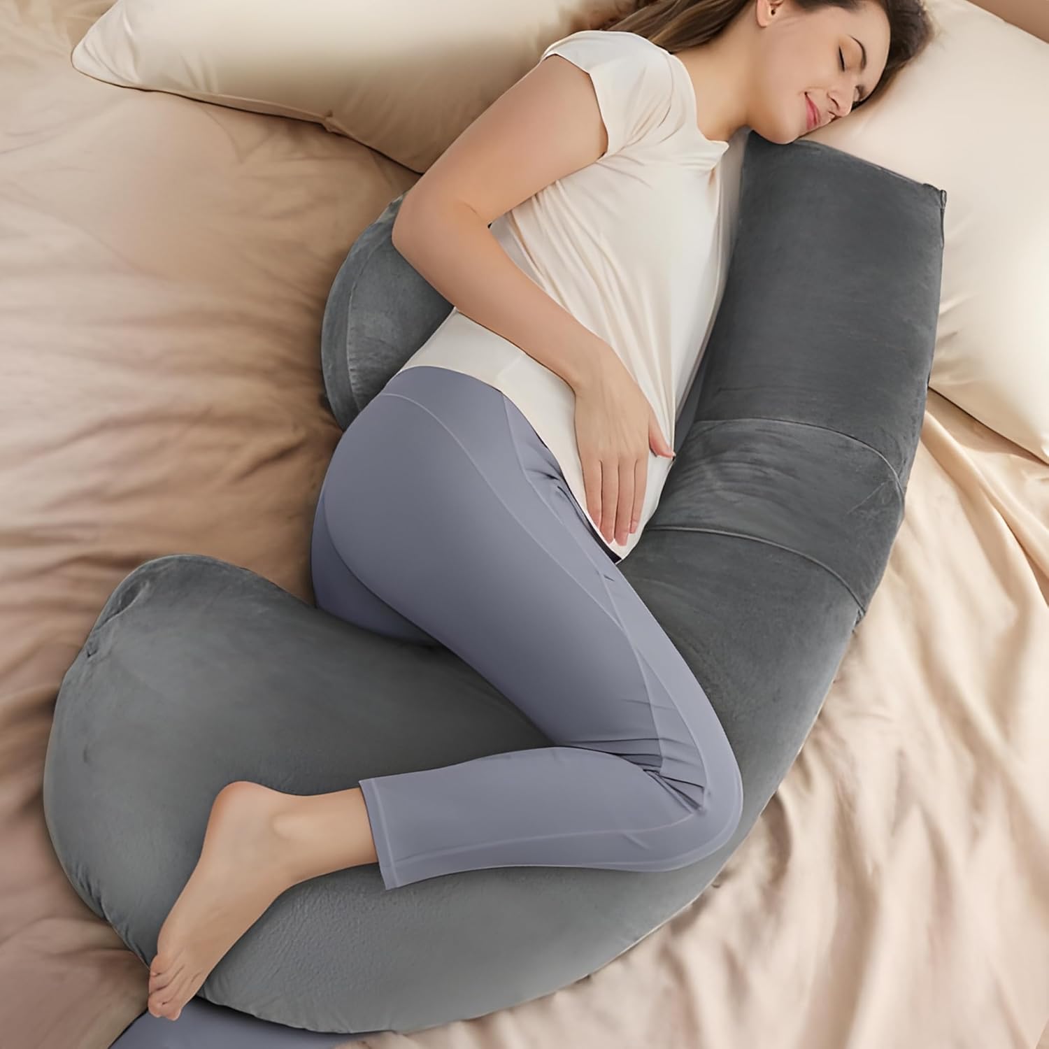 57 Inch J-Shaped Maternity Pillow for Side Sleepers 1