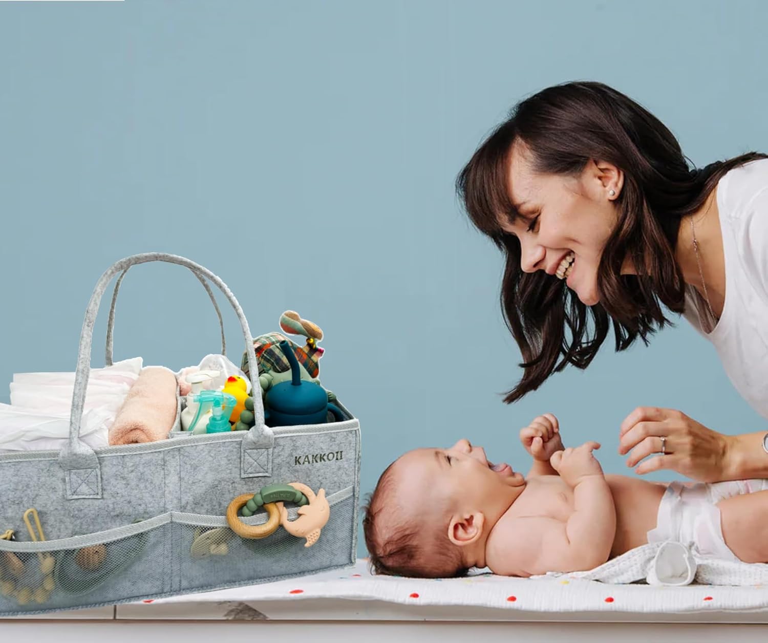 KAKKOII Baby Diaper Caddy with Handle and Pockets