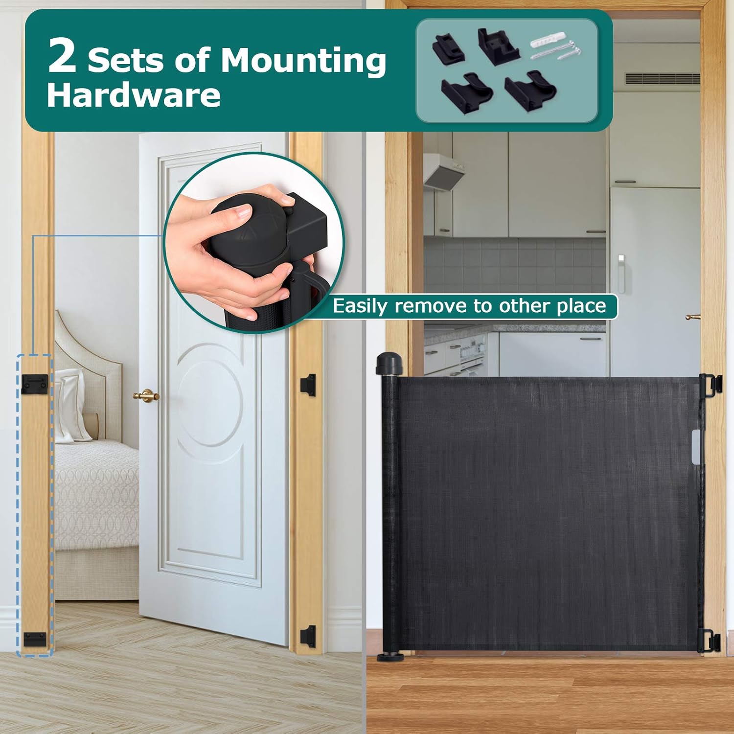 YOOFOR Retractable Baby Gate 33 Tall 55 Wide Black