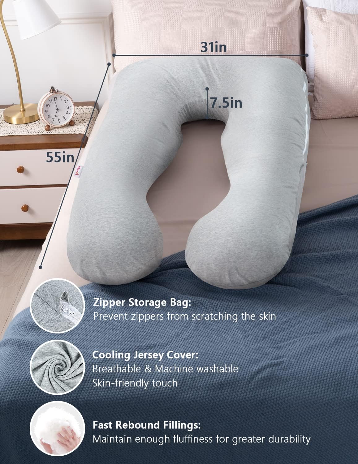 AngQi U Shaped Pregnancy Pillow with Cooling Cover 1
