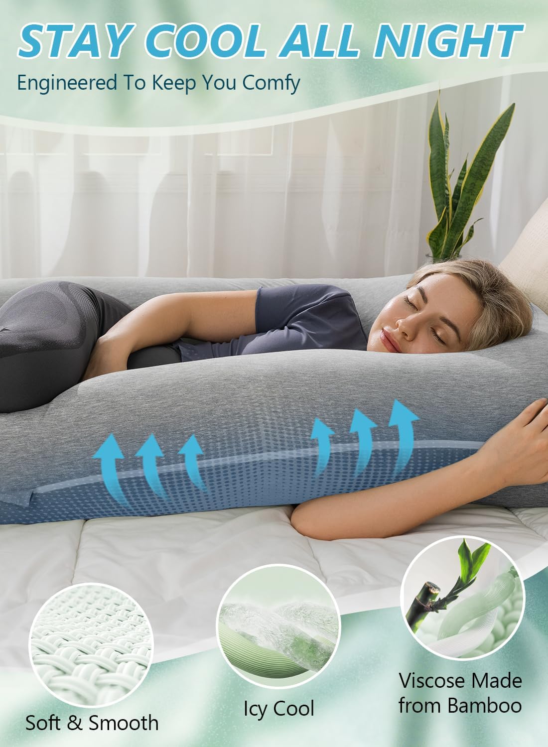 Meiz Cooling Maternity Pillow Grey 55 Inch U Shaped