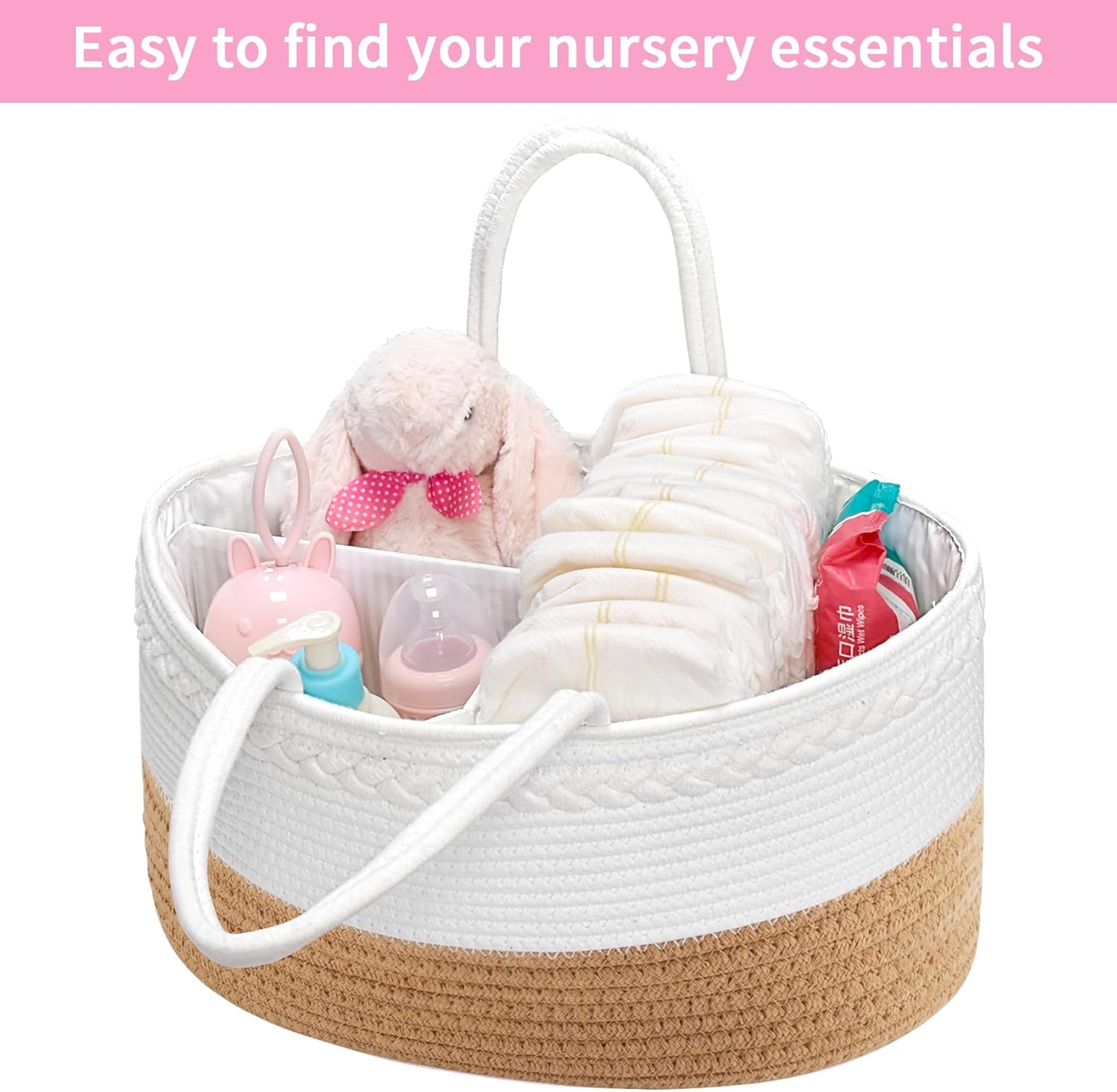 ABenkle X-Large Diaper Caddy Organizer Boho Rustic Cotton Basket