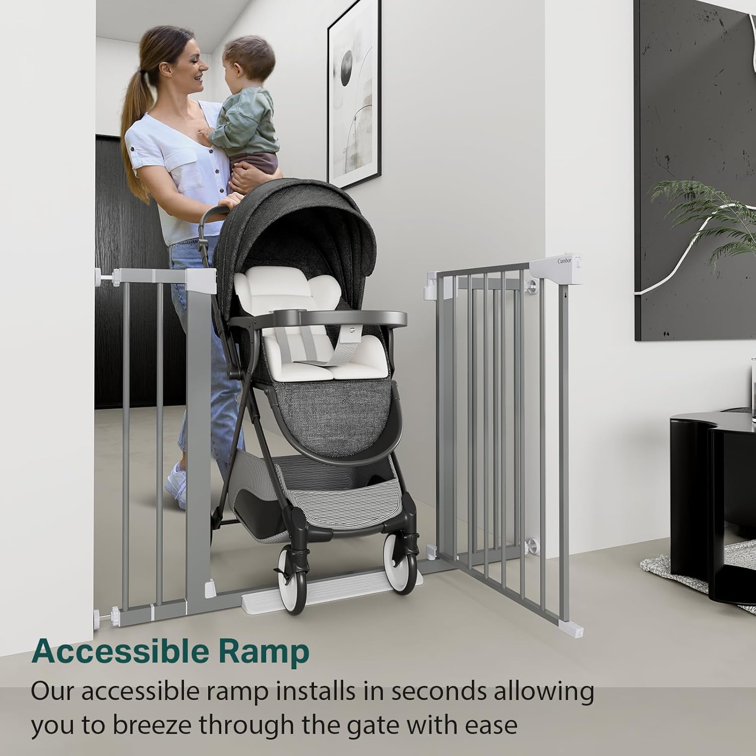 Cumbor 297-46 Inch Baby Gate for Stairs and Doors