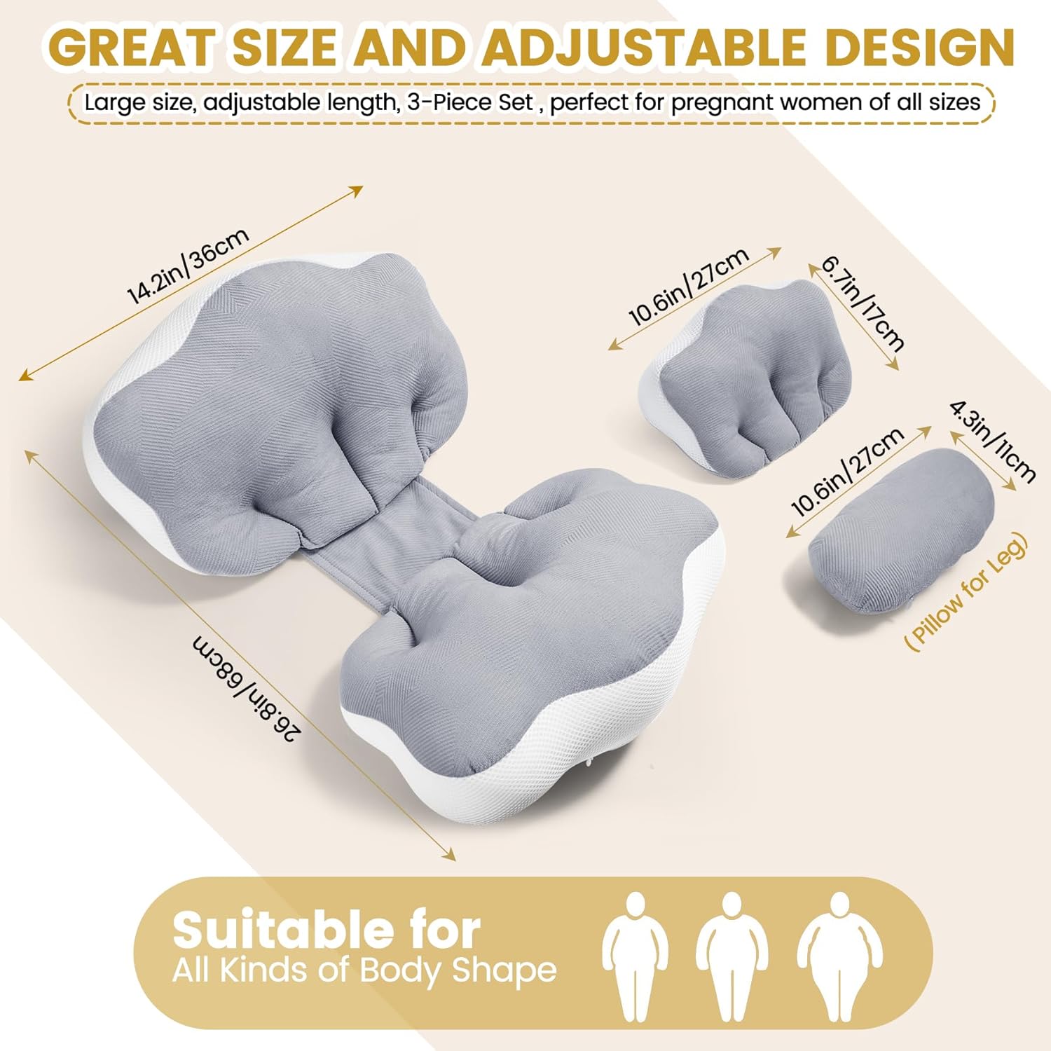 URMYWO Pregnancy Pillow Set - 4 Piece with Adjustable Velcro