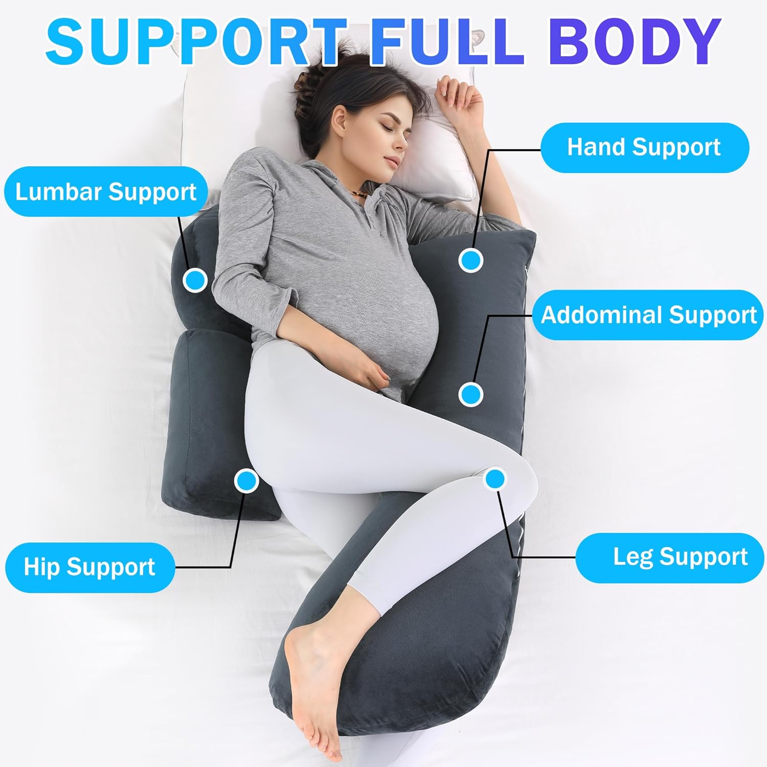 HOMBYS Shredded Memory Foam J-Shaped Pregnancy Pillow