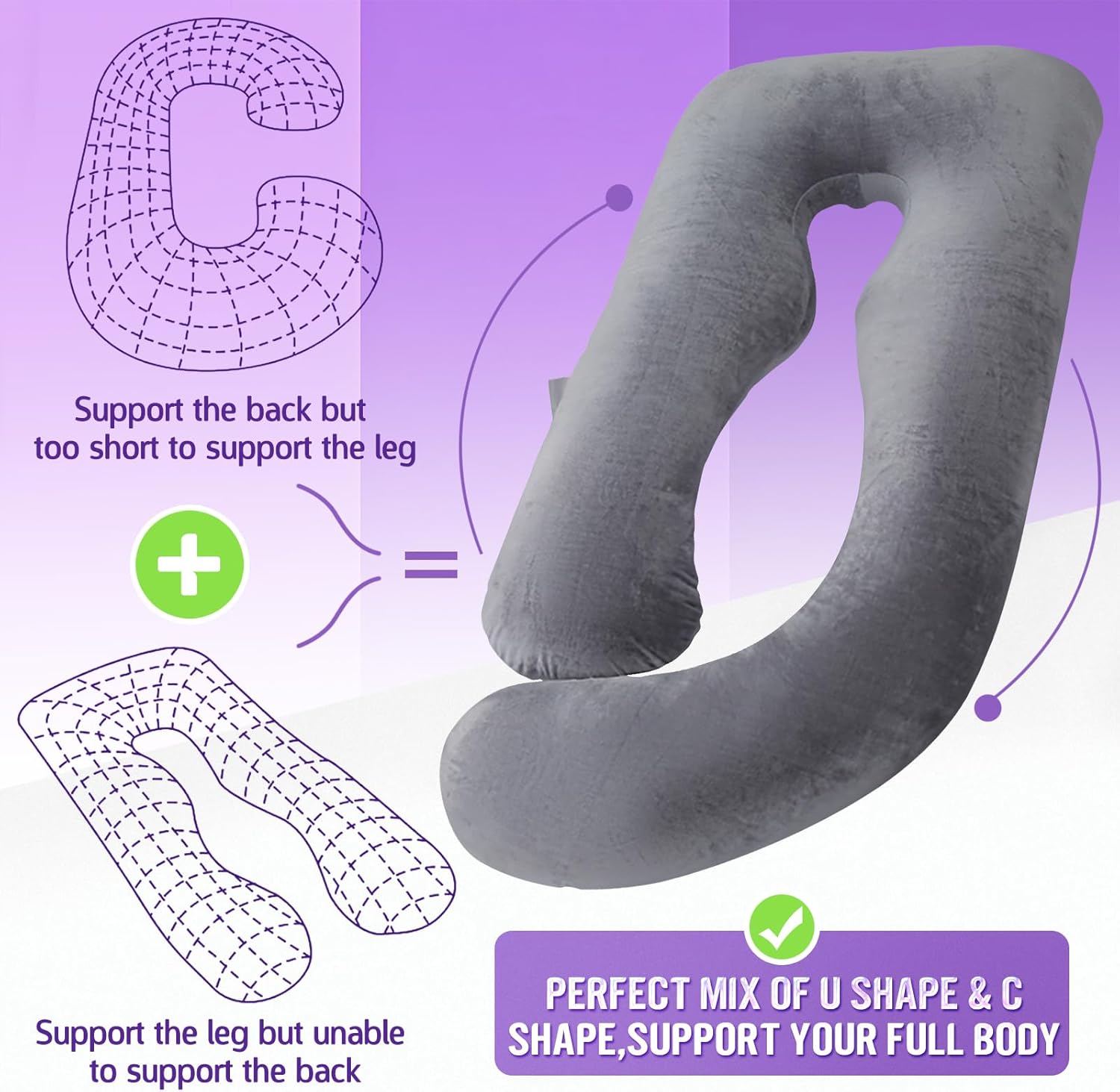 AMCATON U-Shaped Pregnancy Pillow with Velvet Cover