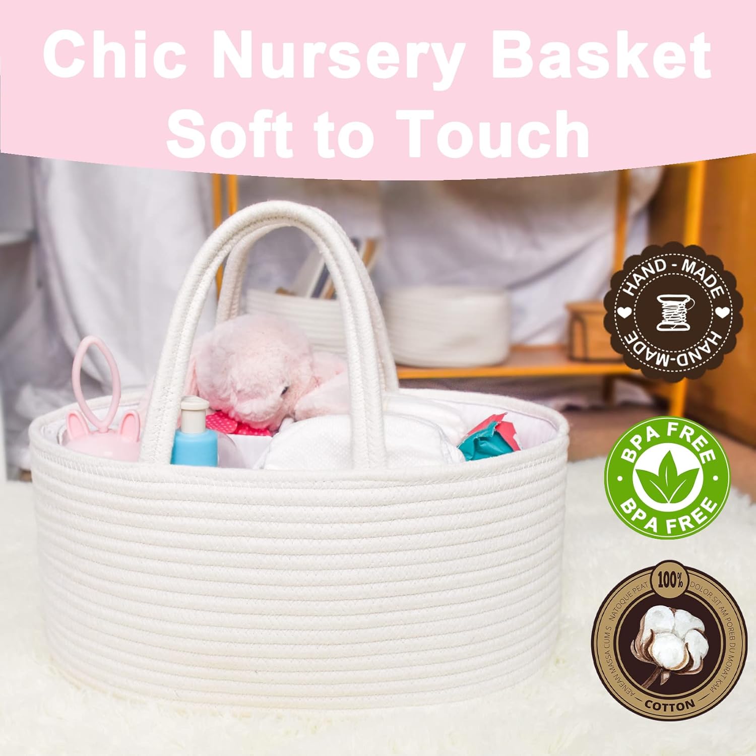 ABenkle Baby Diaper Caddy with Cotton Rope Basket