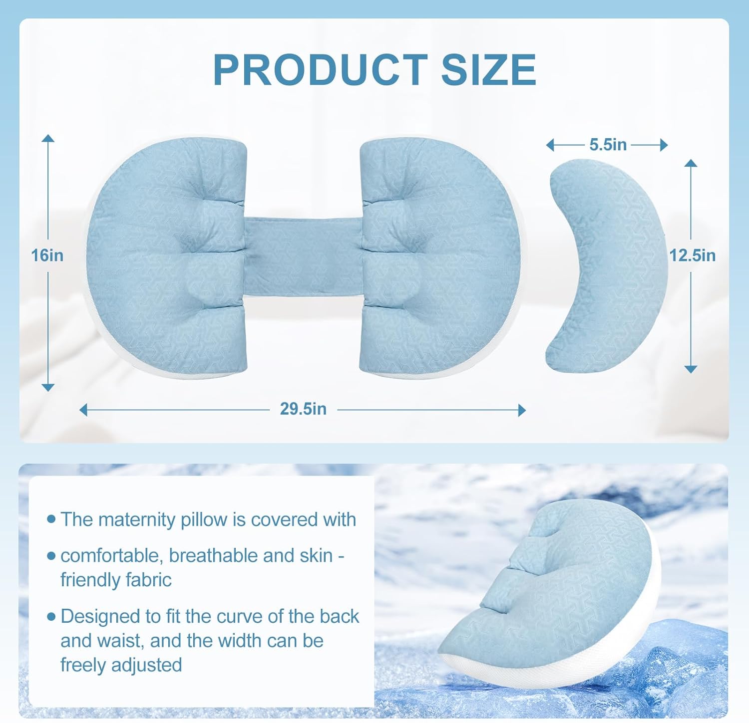 Mooppom Pregnancy Pillow with Adjustable Strap and 30-Degree Slope Design