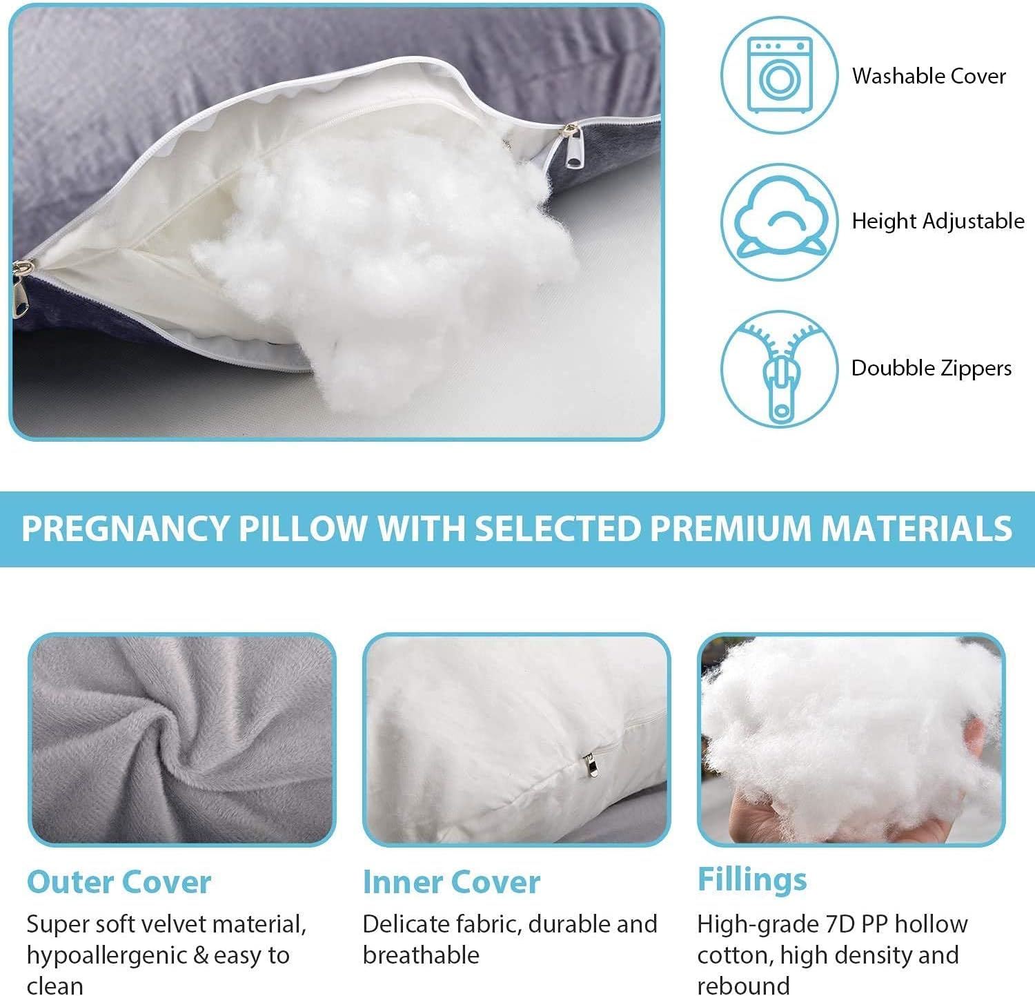 Jcickt C-Shaped Pregnancy Pillow with Velvet Cover