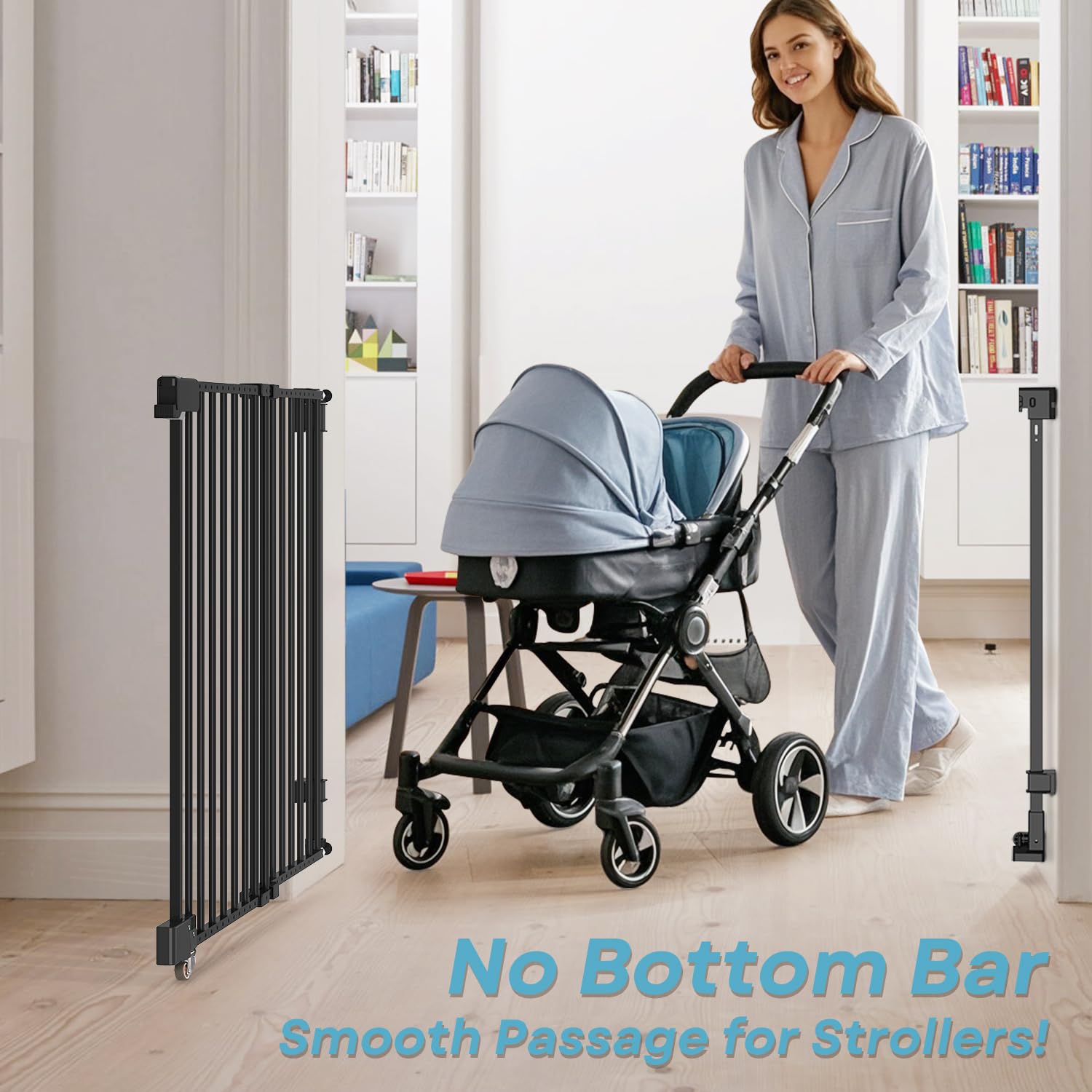 HUNTEA No Bottom Bar Stair Baby Gate - Adjustable 29 to 435