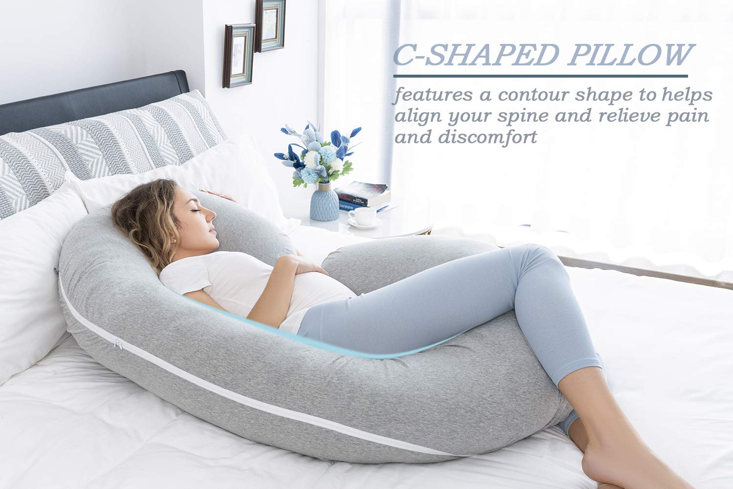 INSEN Pregnancy Pillow with Grey Jersey Cover