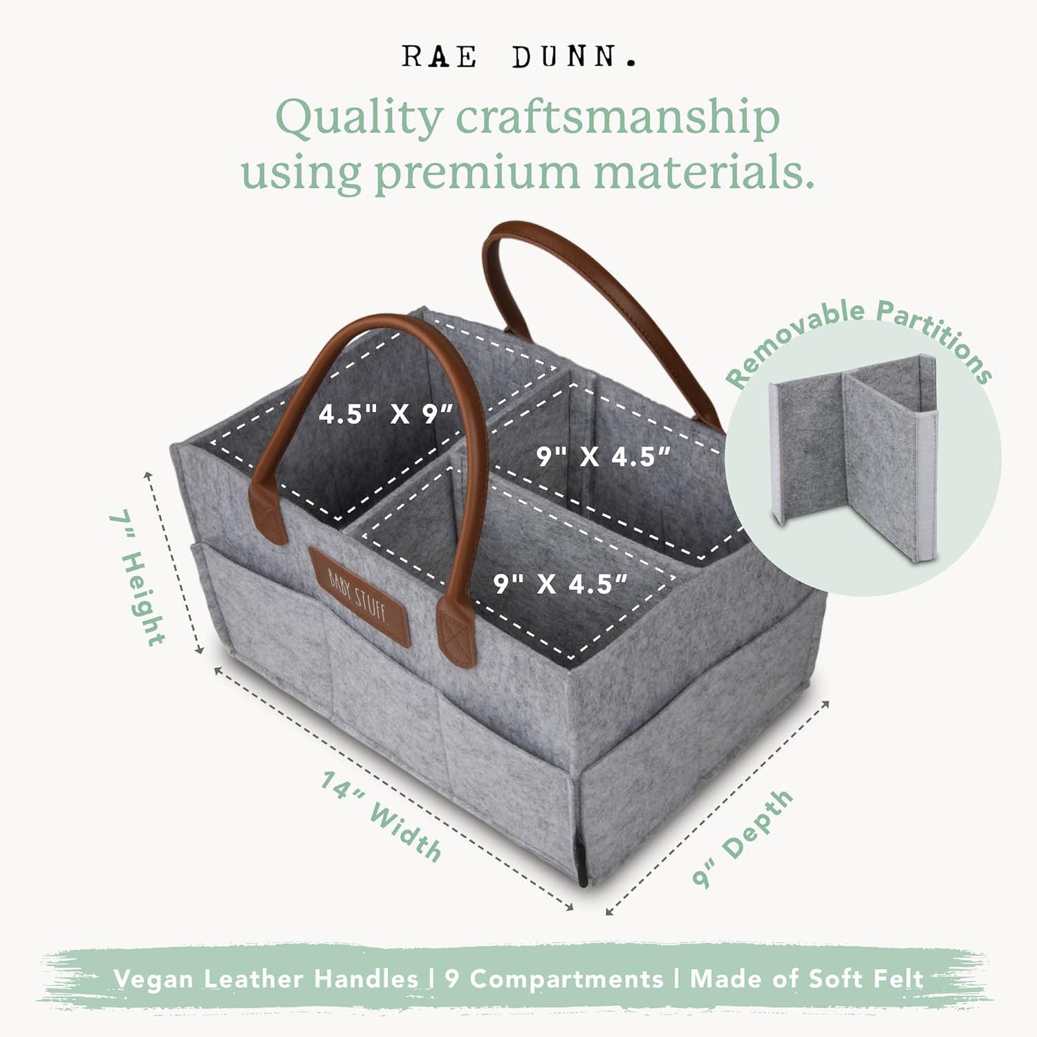 Rae Dunn Baby Diaper Caddy Organizer Grey Felt With Leather Handles